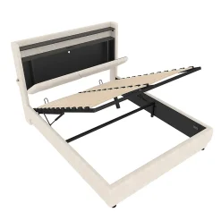 Blackcolors Lit rembourré 160x200 cm, tête LED, surfaces rangement, sommiers gaz, USB, poches* Lit Coffre
