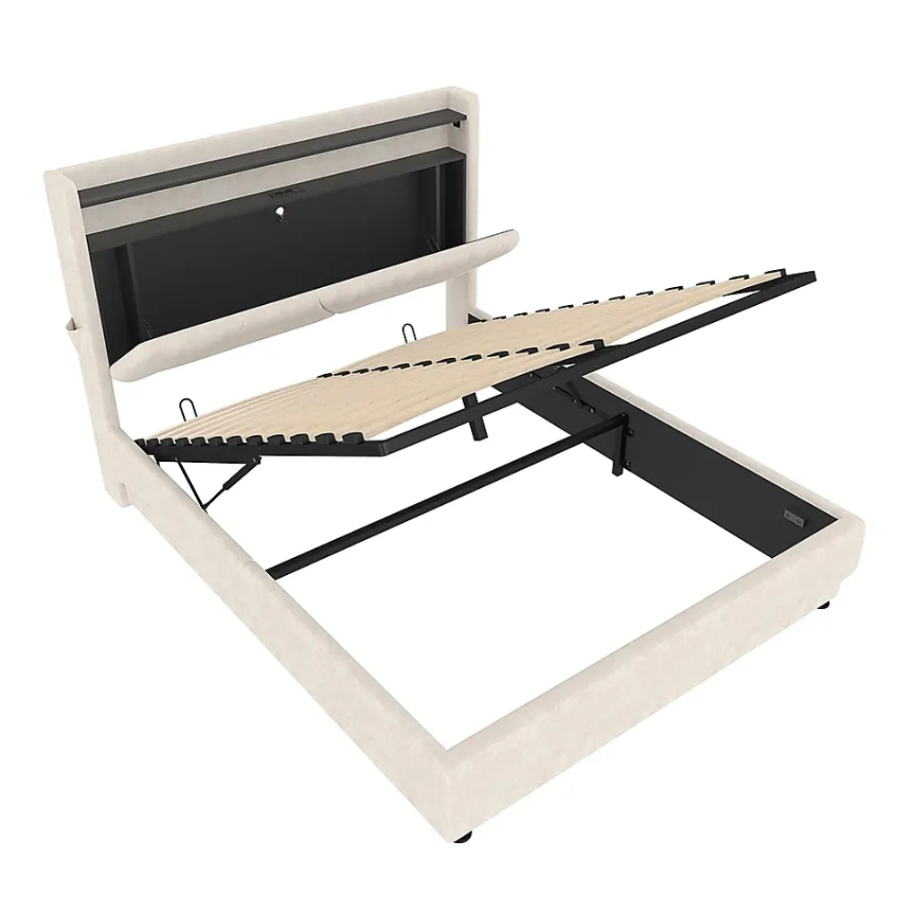 Blackcolors Lit rembourré 160x200 cm, tête LED, surfaces rangement, sommiers gaz, USB, poches* Lit Coffre