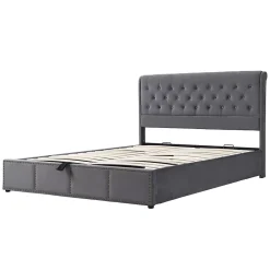 Generique Lit rembourré 160x200 cm,Cadre de lit avec Rangement,Lit Double ornementation de Rivets,Gris* Lit Double