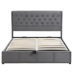 Generique Lit rembourré 160x200 cm,Cadre de lit avec Rangement,Lit Double ornementation de Rivets,Gris* Lit Double