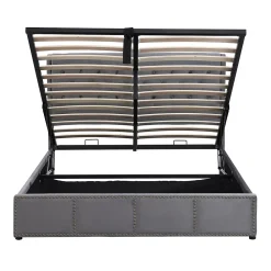Generique Lit rembourré 160x200 cm,Cadre de lit avec Rangement,Lit Double ornementation de Rivets,Gris* Lit Double