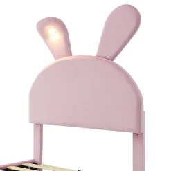 Simple Life Lit rembourré 90x200cm avec oreilles de lapin, LED chaude réglable, 2 poufs de rangement, velours rose* Lit Coffre