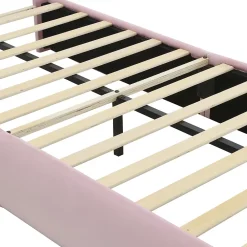 Simple Life Lit rembourré 90x200cm avec oreilles de lapin, LED chaude réglable, 2 poufs de rangement, velours rose* Lit Coffre