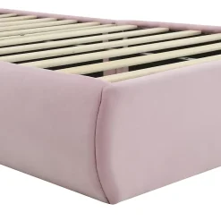 Simple Life Lit rembourré 90x200cm avec oreilles de lapin, LED chaude réglable, 2 poufs de rangement, velours rose* Lit Coffre