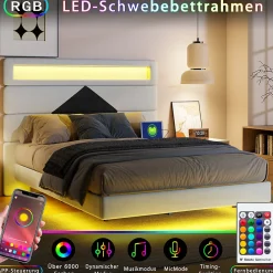 Lit rembourré 140x190cm avec USB, lit double avec LED,lit coffre avec tête de lit en diamant,velours><noscript><img width=
