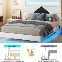 Lit rembourré 140x190cm avec USB, lit double avec LED,lit coffre avec tête de lit en diamant,velours><noscript><img width=
