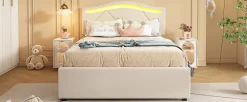 Lit rembourré 90x200cm beige avec télécommande LED, tête réglable et 2 tiroirs, style minimaliste>Simple Life Hot