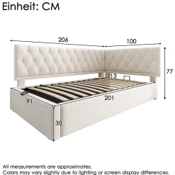 Blackcolors Lit rembourré 90x200cm, canapé-lit, rangement hydraulique, velours beige, sans matelas* Lit Coffre