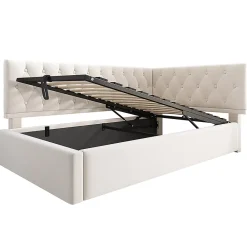Blackcolors Lit rembourré 90x200cm, canapé-lit, rangement hydraulique, velours beige, sans matelas* Lit Coffre