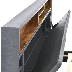 Gutent Lit rembourré 140x200cm espace de rangement tête de lit eclairage led lit cadre à lattes en bois lit double lin gris* Lit Avec Rangement