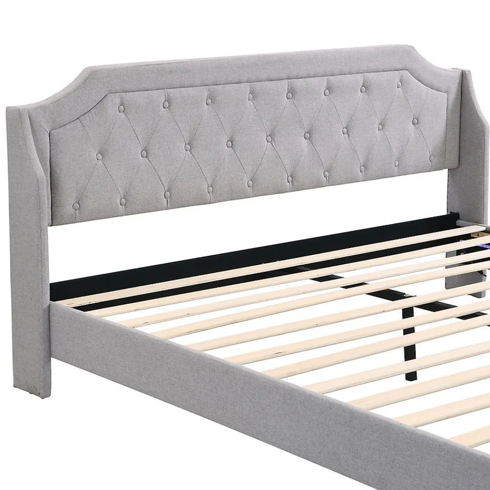 Lit Rembourré 180X200Cm Led Tiroirs Lin Gris>Blackcolors Best