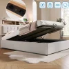 Gutent Lit rembourré 160x200cm, lit avec rangement, lit double avec fonction de recharge USB-C, tête de lit et sommier à lattes,lin,beige* Lit Avec Rangement