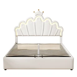 Lit rembourré 140x200cm lit de princesse éclairage d'ambiance réglable lit double pu blanc>Gutent New