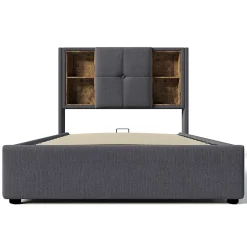 Gutent Lit rembourré 90x200cm lit de rangement lit sommier à lattes en bois avec chargement sans fil usb c Single coton gris* Lit Avec Rangement