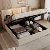 Lit rembourré 160x200cm lit de rangement lit lampe de lecture lit tête de lit avec fonction de chargement usb lit double lin beige>Gutent Discount