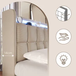 Lit rembourré 140x200cm lit de rangement lit 4 tiroirs lit éclairage led lit sommier à lattes en bois lit double lin beige><noscript><img width=
