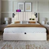 Gutent Lit rembourré 160x200cm, lit de rangement avec sommier à lattes, lumière de lecture et fonction de chargement usb, coton, beige* Lit Avec Rangement