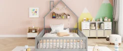Lit Rembourré 140x200cm, Lit Maison Enfant, Bois de Pin, Blanc><noscript><img width=