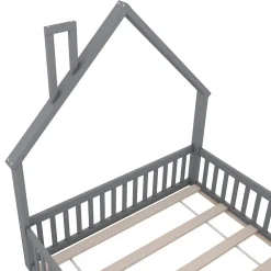 Lit Rembourré 140x200cm, Lit Maison Enfant, Bois de Pin, Blanc><noscript><img width=