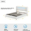 Gutent Lit rembourré 160x200cm lit sommier à lattes lit barre lumineuse à led lecteur bluetooth et recharge usb lit double cuir pu blanc* Lit Avec Rangement