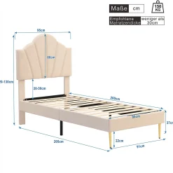Gutent Lit rembourré 90x200cm lit sommier à lattes en bois lit des pieds de fer dorés lit de rangement banc Single velours beige* Lit Avec Rangement