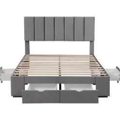 Lit Rembourré 140X200Cm Velours Tiroirs Gris>Blackcolors Outlet