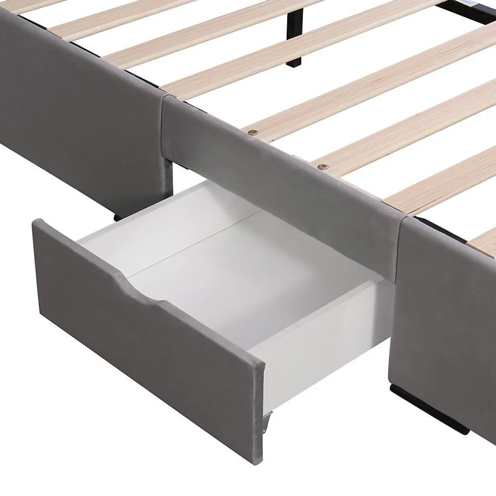 Lit Rembourré 140X200Cm Velours Tiroirs Gris>Blackcolors Outlet