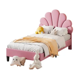 Lit rembourre 90 sur 200 cm avec tete de lit fleurie en velours doux cadre avec sommier lit dappoint rose>Redom Discount