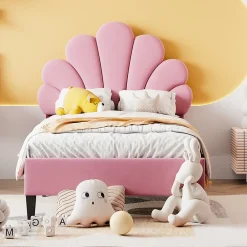 Lit rembourre 90 sur 200 cm avec tete de lit fleurie en velours doux cadre avec sommier lit dappoint rose>Redom Discount