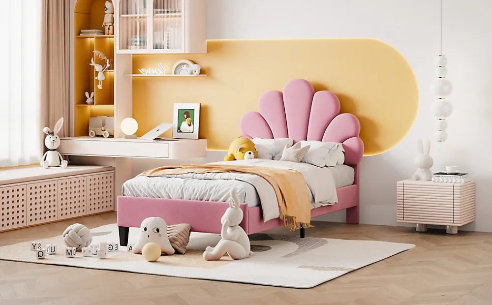Lit rembourre 90 sur 200 cm avec tete de lit fleurie en velours doux cadre avec sommier lit dappoint rose>Redom Discount