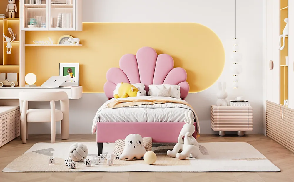 Lit rembourre 90 sur 200 cm avec tete de lit fleurie en velours doux cadre avec sommier lit dappoint rose>Redom Discount