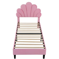 Lit rembourre 90 sur 200 cm avec tete de lit fleurie en velours doux cadre avec sommier lit dappoint rose><noscript><img width=
