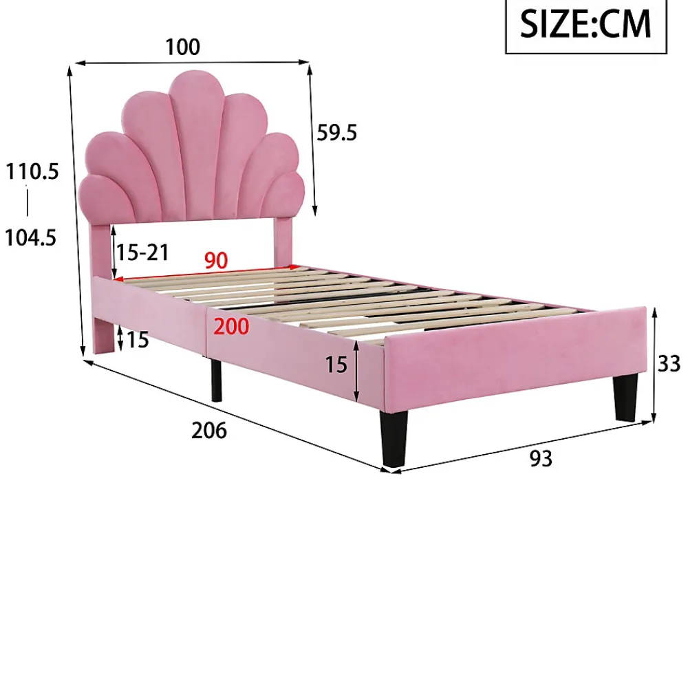 Lit rembourre 90 sur 200 cm avec tete de lit fleurie en velours doux cadre avec sommier lit dappoint rose>Redom Discount