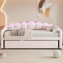Lit Repos 90X200Cm Led Velours Rose><noscript><img width=