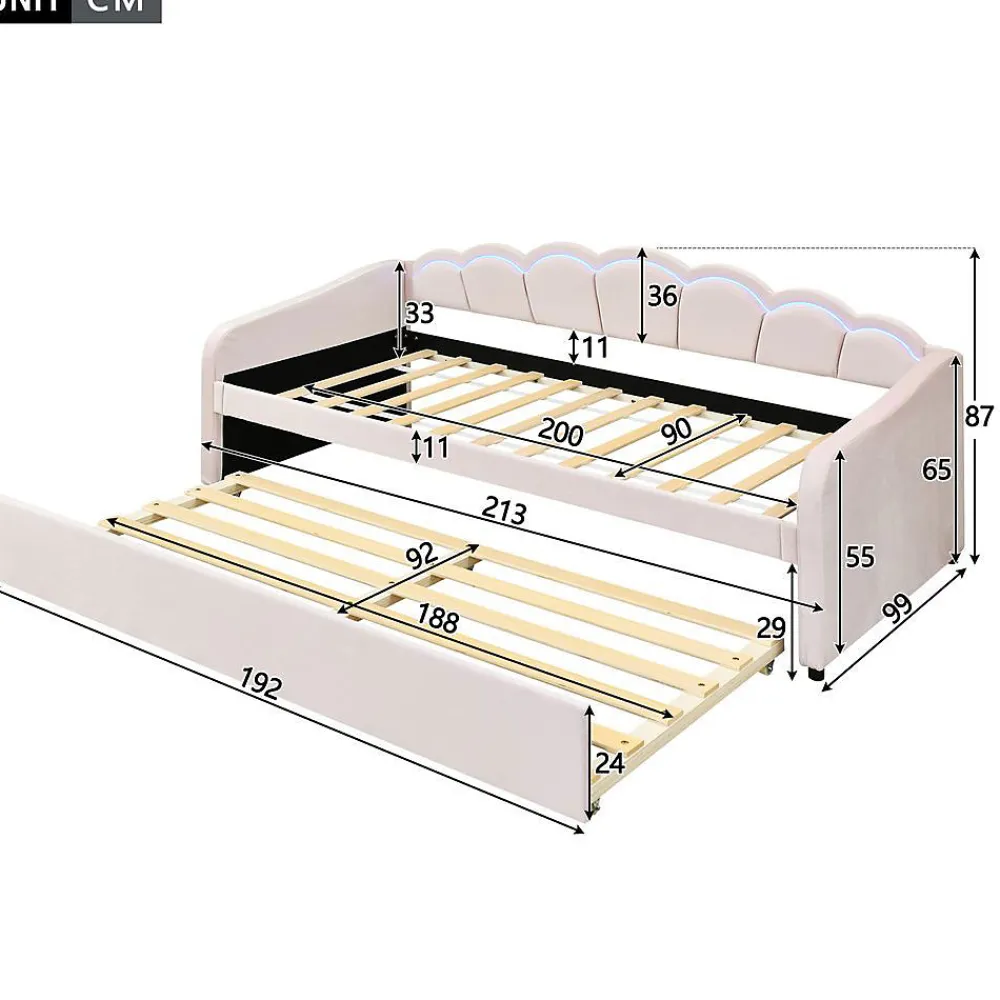 Lit Repos 90X200Cm Led Velours Rose>Blackcolors Clearance
