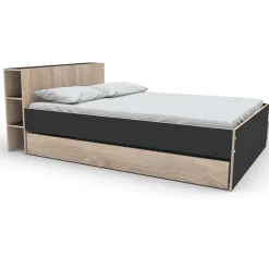Lit RIGA 140x190cm + tête de lit + 2 tiroirs / Décor Noir et Chêne blanchi>Weber Industries Sale