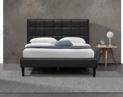 Provence Literie Lit riley pour matelas 120x200 - sommier + tete de lit capitonnee noir - pieds 16 cm pour matelas - 2 x 13 lattes - - confort -* Lit Coffre
