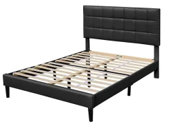 Provence Literie Lit riley pour matelas 120x200 - sommier + tete de lit capitonnee noir - pieds 16 cm pour matelas - 2 x 13 lattes - - confort -* Lit Coffre