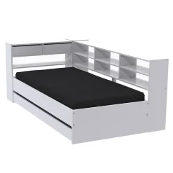 Lit ROLLER 90x190 + 1 sommier + 1 tiroir + étagères / Blanc>Weber Industries Outlet