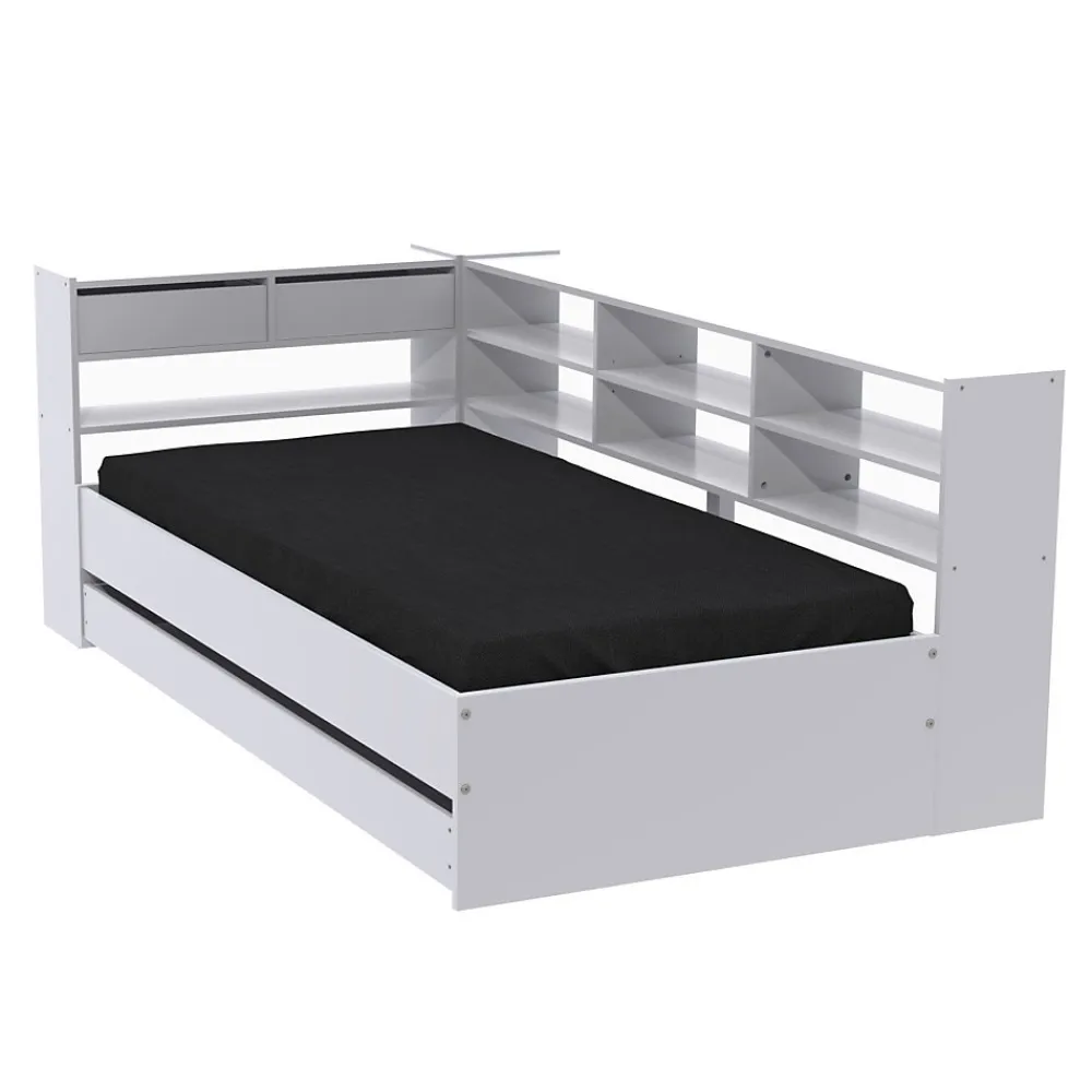 Lit ROLLER 90x190 + 1 sommier + 1 tiroir + étagères / Blanc>Weber Industries Outlet