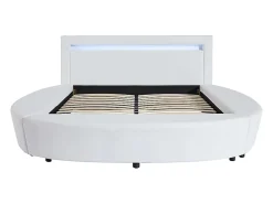 Vente-unique Lit rond 160 x 200 cm - Avec LEDs - Simili - Blanc + Matelas - ABULIS III* Lit Double