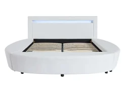 Lit rond 160 x 200 cm - Avec LEDs - Simili - Blanc - ABULIS III><noscript><img width=