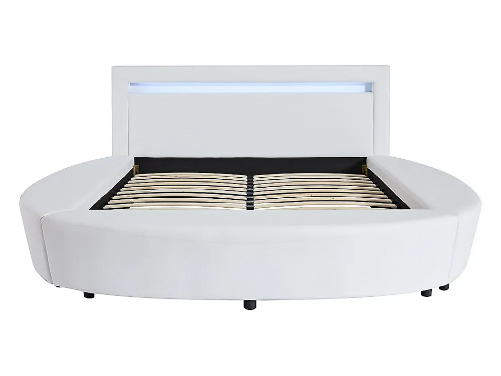 Lit rond 160 x 200 cm - Avec LEDs - Simili - Blanc - ABULIS III>Vente-unique Best