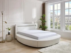 Lit rond 160 x 200 cm - Avec LEDs - Simili - Blanc - ABULIS III><noscript><img width=