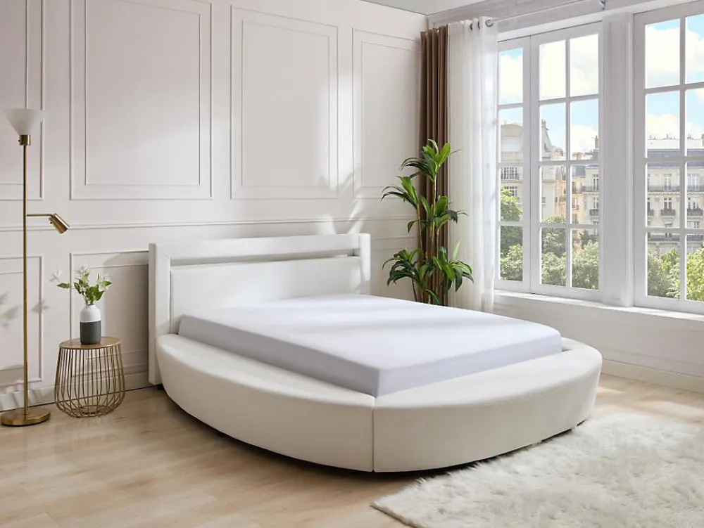 Lit rond 160 x 200 cm - Avec LEDs - Simili - Blanc - ABULIS III>Vente-unique Best