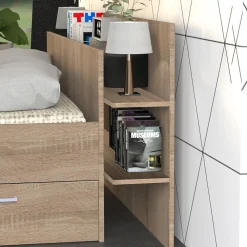 Lit SAMBA 140x190cm + tête de lit + 2 tiroirs / Décor Chêne blanchi><noscript><img width=