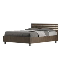 Lit sans sommier tête de lit droite 140x200 à lattes en noyer Ankel>Ityhome Online