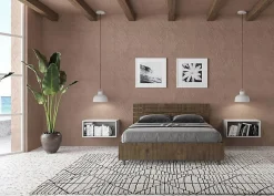 Lit sans sommier tête de lit droite 140x200 à lattes en noyer Ankel>Ityhome Online