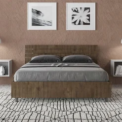 Lit sans sommier tête de lit droite 140x200 à lattes en noyer Ankel><noscript><img width=