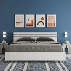 Lit sans sommier Tête de lit inclinée 160x200 à lattes Ankel en frêne blanc>Ityhome
